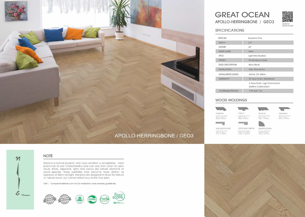 Compass Materials - Apollo-Herringbone - Engineered Hardwood Floors 